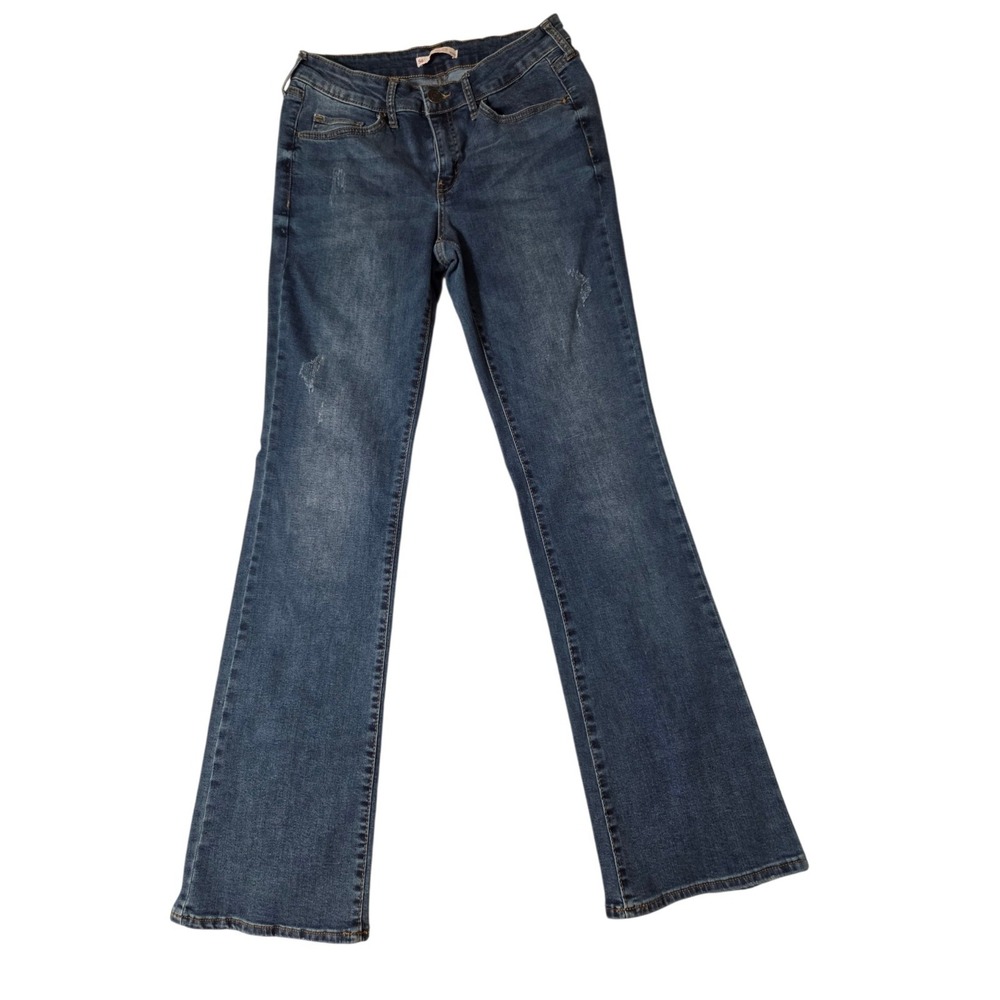 So Low Rise Bootcut Distressed Medium Wash Jeans Stretch 9/29 Inseam 31